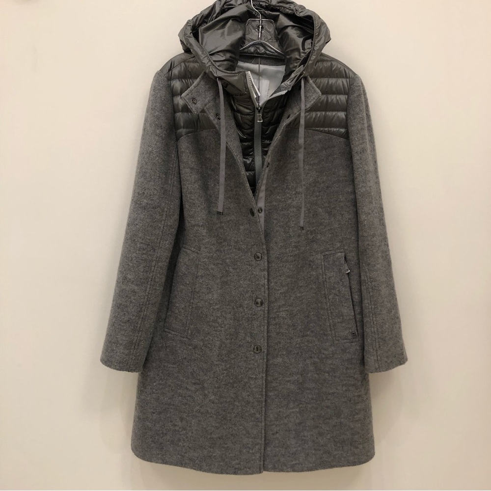 New Bogner hooded wool coat with detachable down vest/hood.